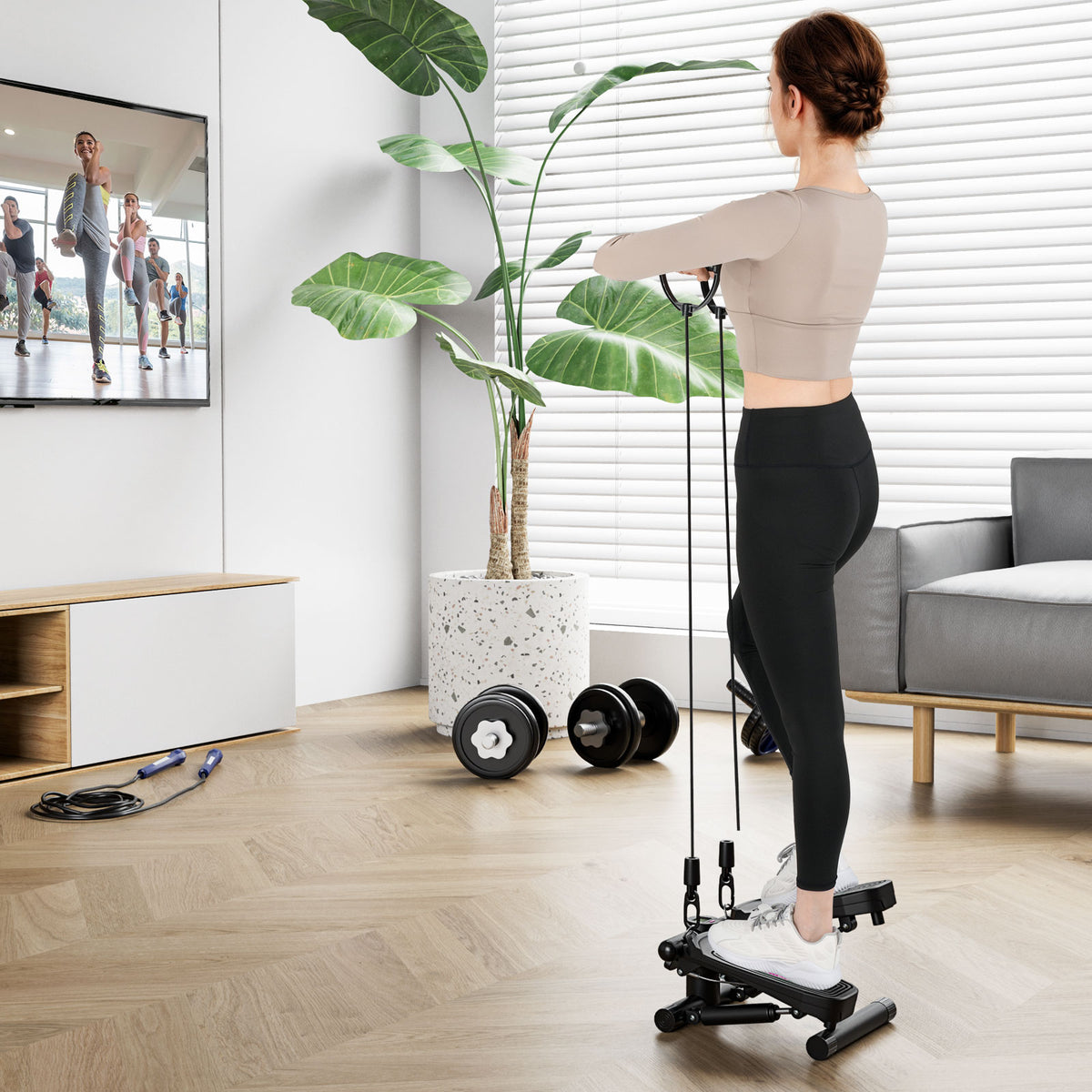 Mini Stepper with Resistance Bands, Adjustable Height - Black, Home Exercise Equipment