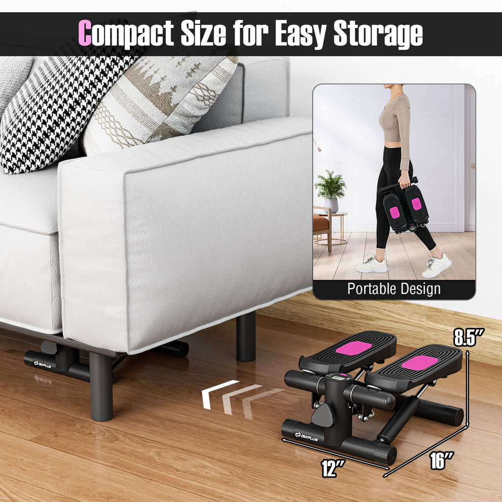 Mini Stepper with Resistance Bands, Adjustable Height - Black, Home Exercise Equipment