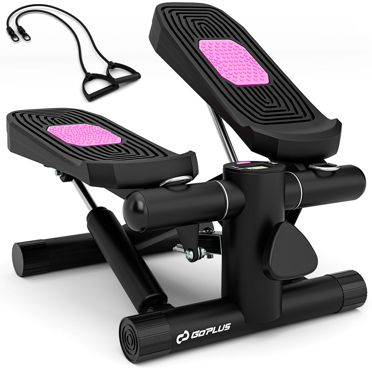 Mini Stepper with Resistance Bands, Adjustable Height - Black, Home Exercise Equipment
