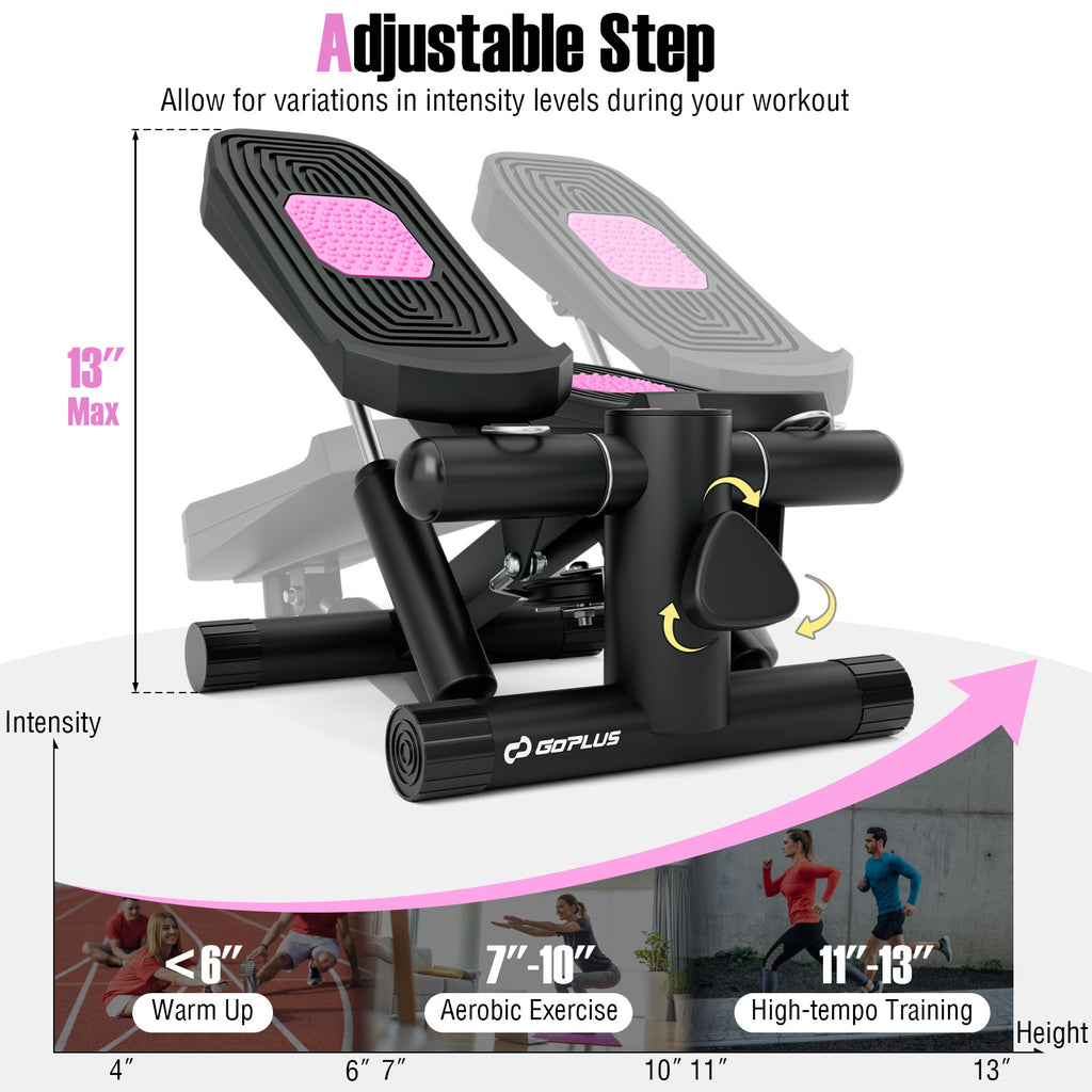 Mini Stepper with Resistance Bands, Adjustable Height - Black, Home Exercise Equipment
