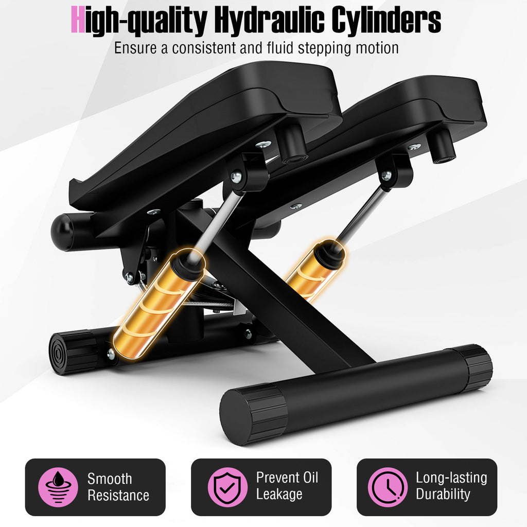 Mini Stepper with Resistance Bands, Adjustable Height - Black, Home Exercise Equipment
