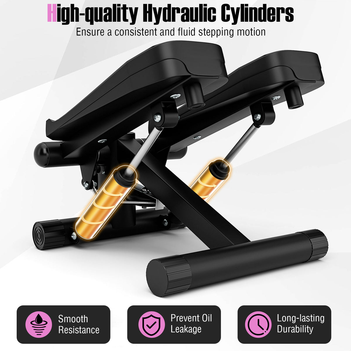 Mini Stepper with Resistance Bands, Adjustable Height - Black, Home Exercise Equipment
