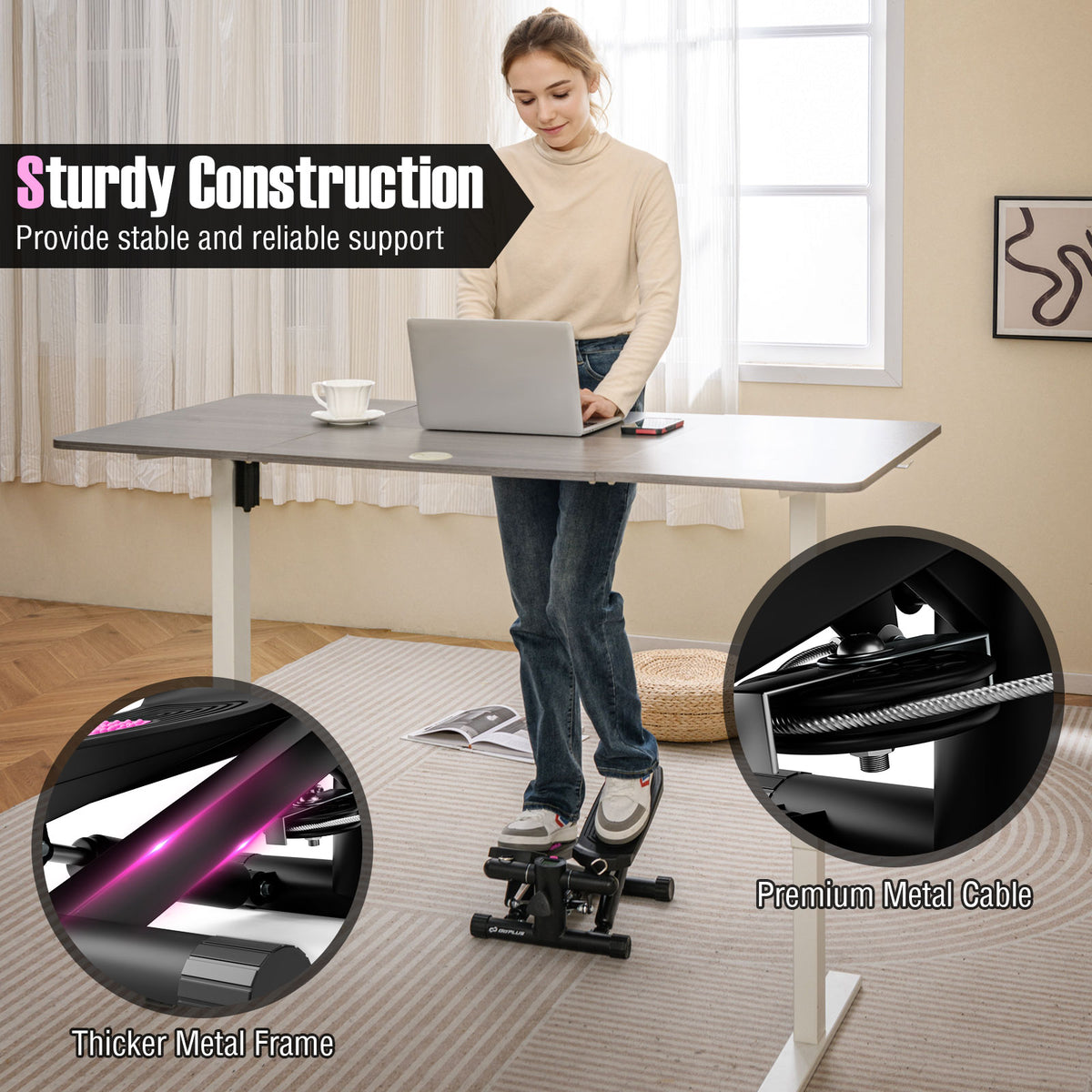 Mini Stepper with Resistance Bands, Adjustable Height - Black, Home Exercise Equipment