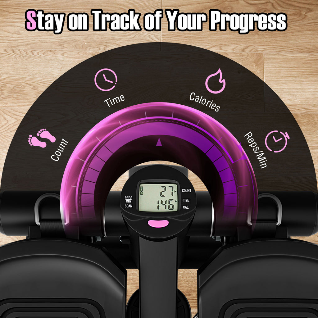Mini Stepper with Resistance Bands, Adjustable Height - Black, Home Exercise Equipment