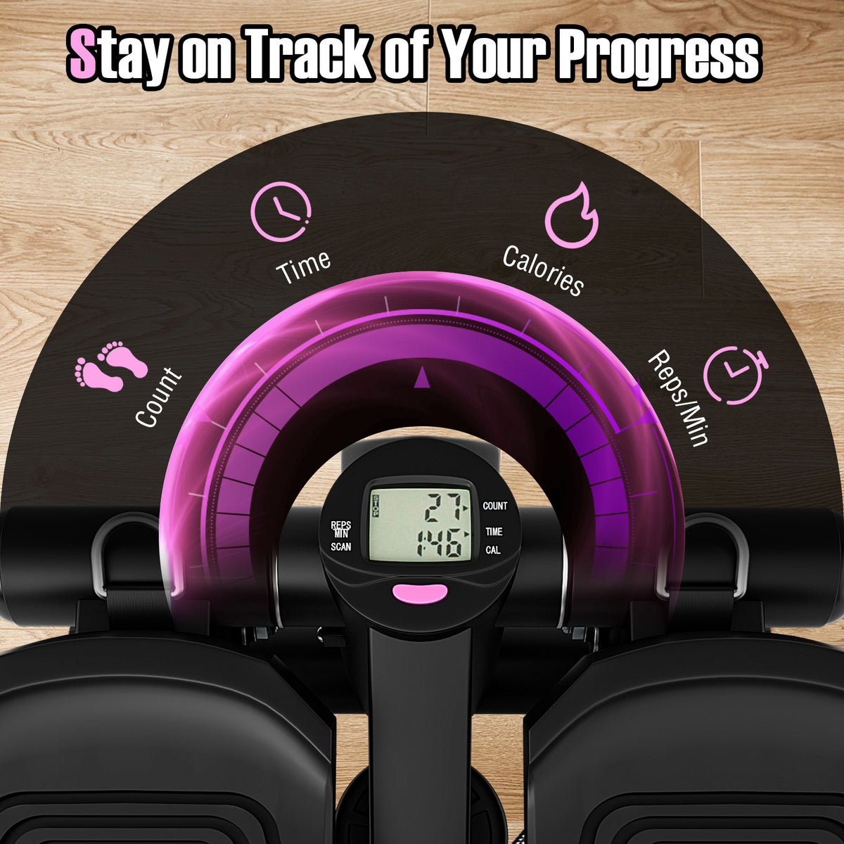 Mini Stepper with Resistance Bands, Adjustable Height - Black, Home Exercise Equipment