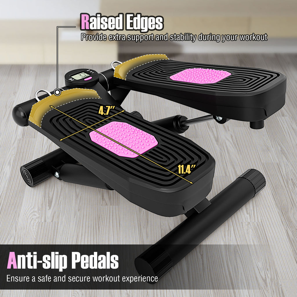 Mini Stepper with Resistance Bands, Adjustable Height - Black, Home Exercise Equipment
