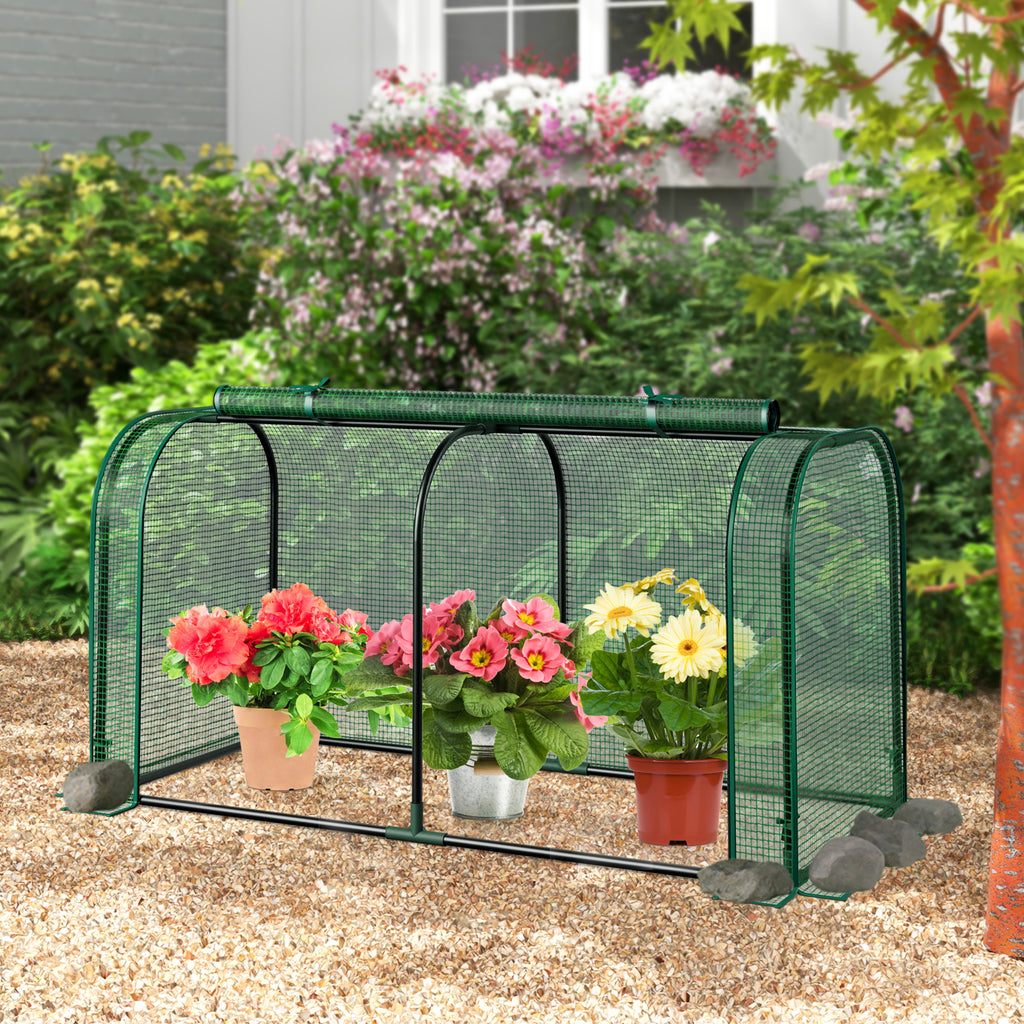 Mini Tunnel Greenhouse with Roll-Up Door – Green
