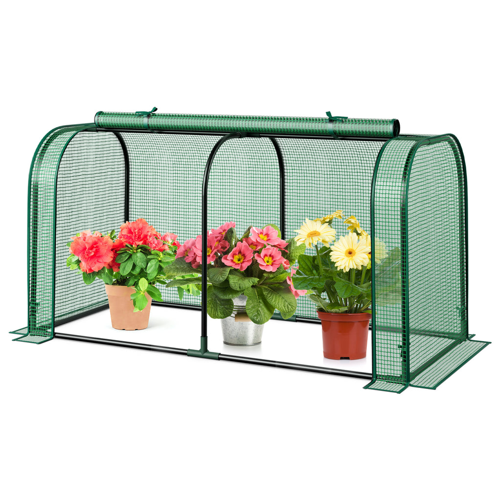 Mini Tunnel Greenhouse with Roll-Up Door – Green