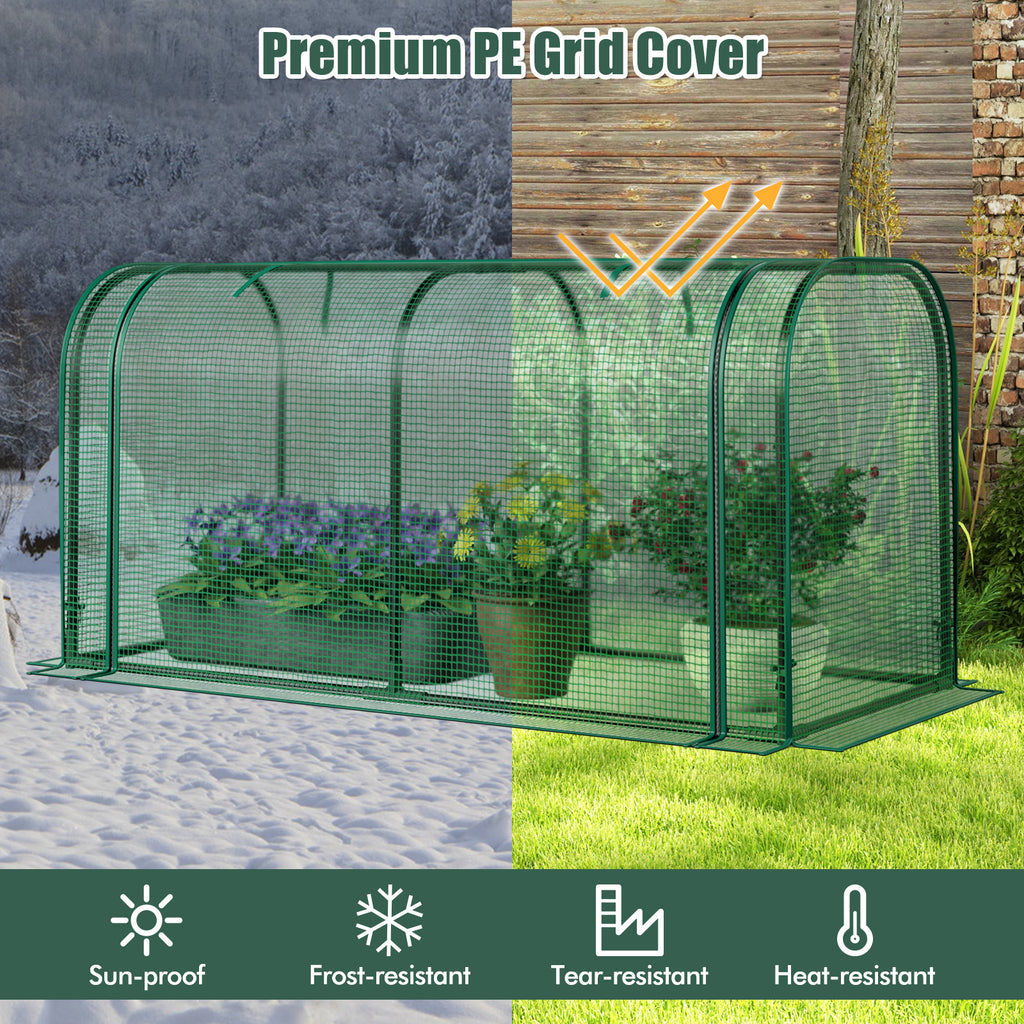 Mini Tunnel Greenhouse with Roll-Up Door – Green