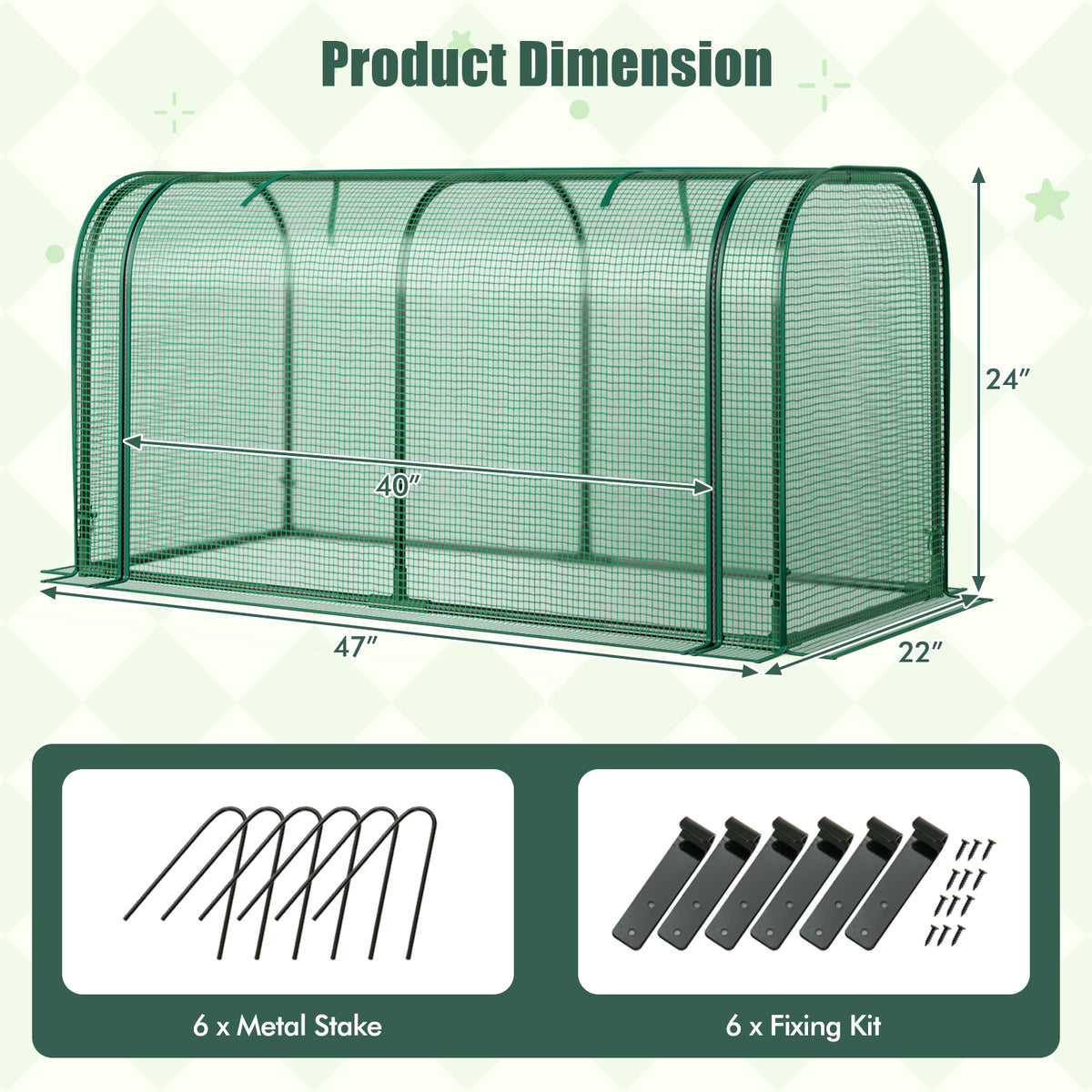 Mini Tunnel Greenhouse with Roll-Up Door – Green