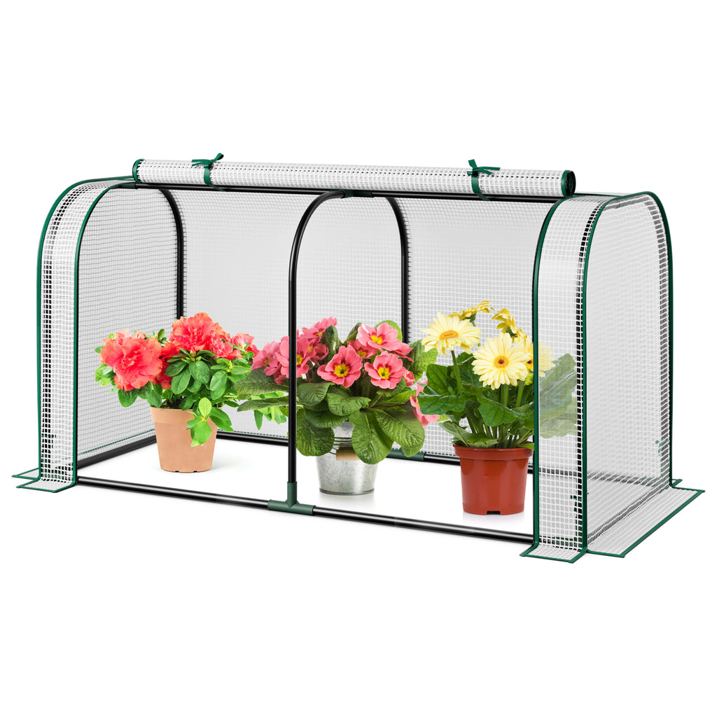 Mini Tunnel Greenhouse with Roll-Up Door – Green