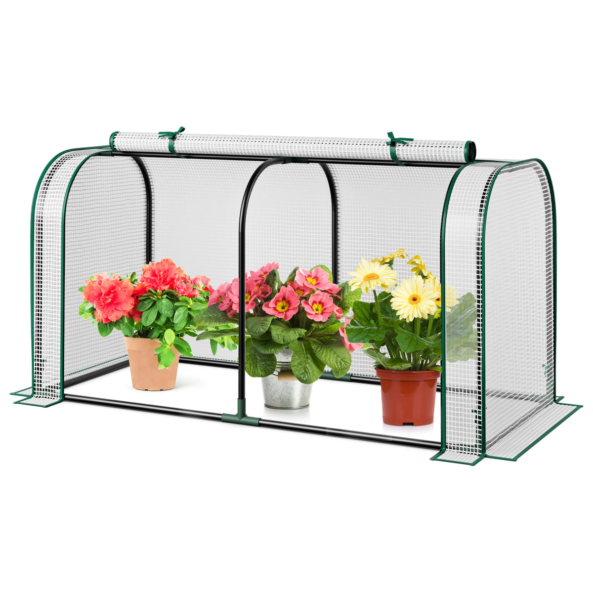 Mini Tunnel Greenhouse with Roll-Up Door – Green
