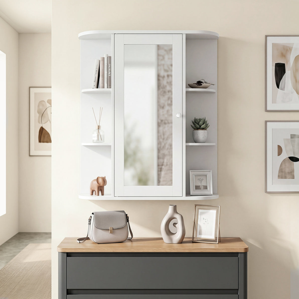 Bathroom Wall Medicine Cabinet with Mirror Door Removable and