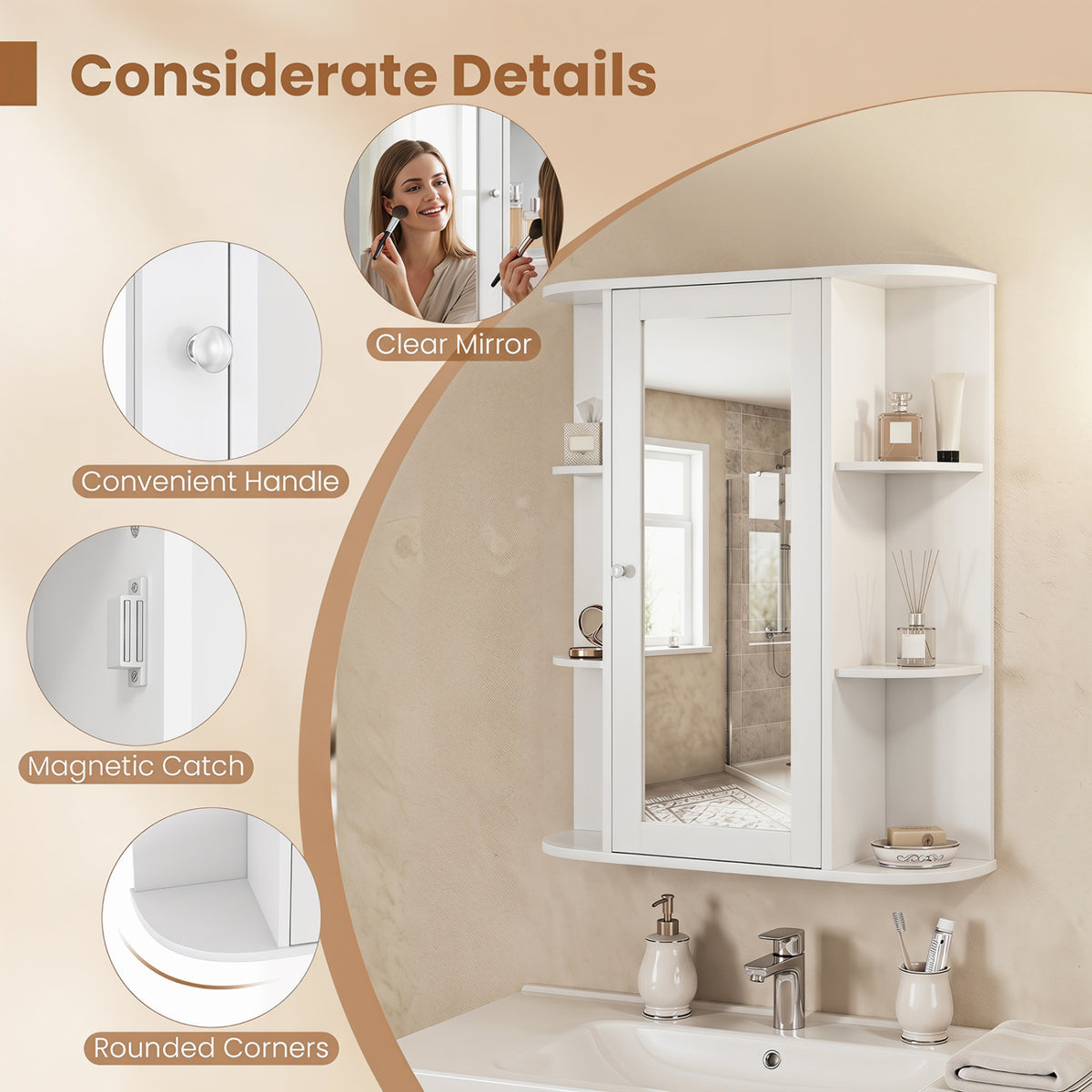 Bathroom Wall Medicine Cabinet with Mirror Door Removable and