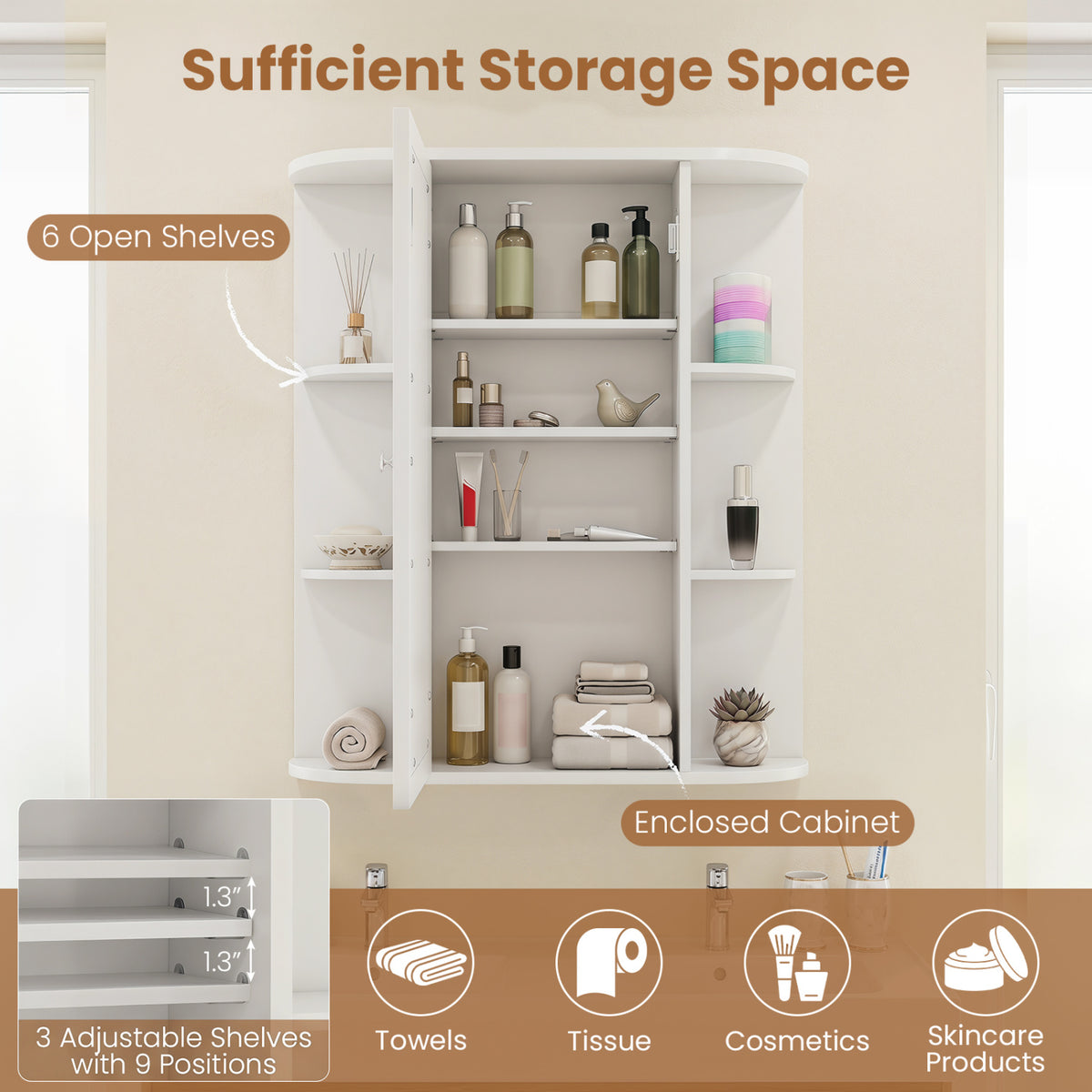 Bathroom Wall Medicine Cabinet with Mirror Door Removable and