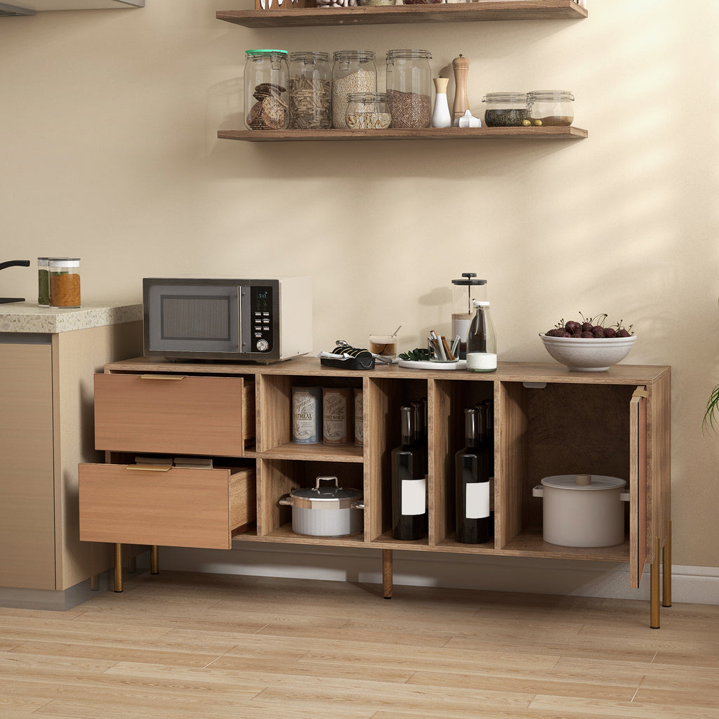 Mirrored Buffet Cabinet with 2 Drawers – Natural