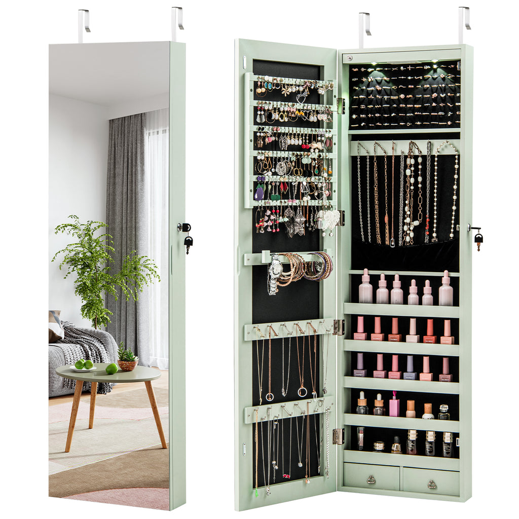 Mirrored Jewelry Armoire with LED Lights - Green