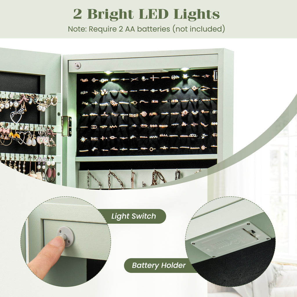 Mirrored Jewelry Armoire with LED Lights - Green