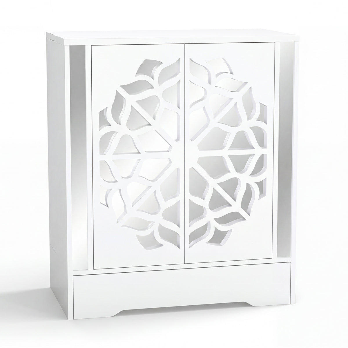 Mirrored Shoe Cabinet 4-Tier Organizer with Drawer, White