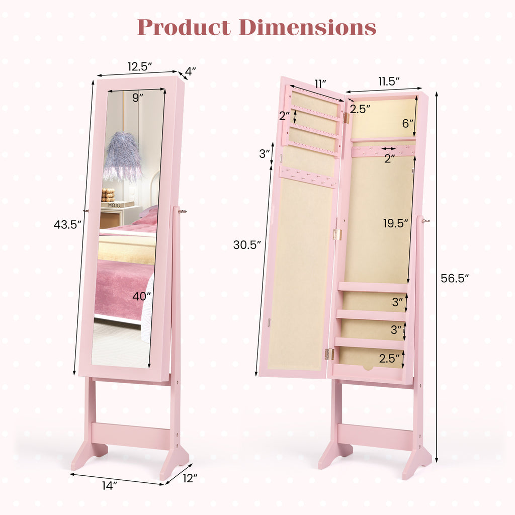 Mirrored Standing Jewelry Cabinet Storage Box - Pink