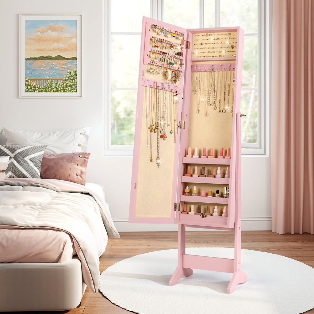 Mirrored Standing Jewelry Cabinet Storage Box - Pink