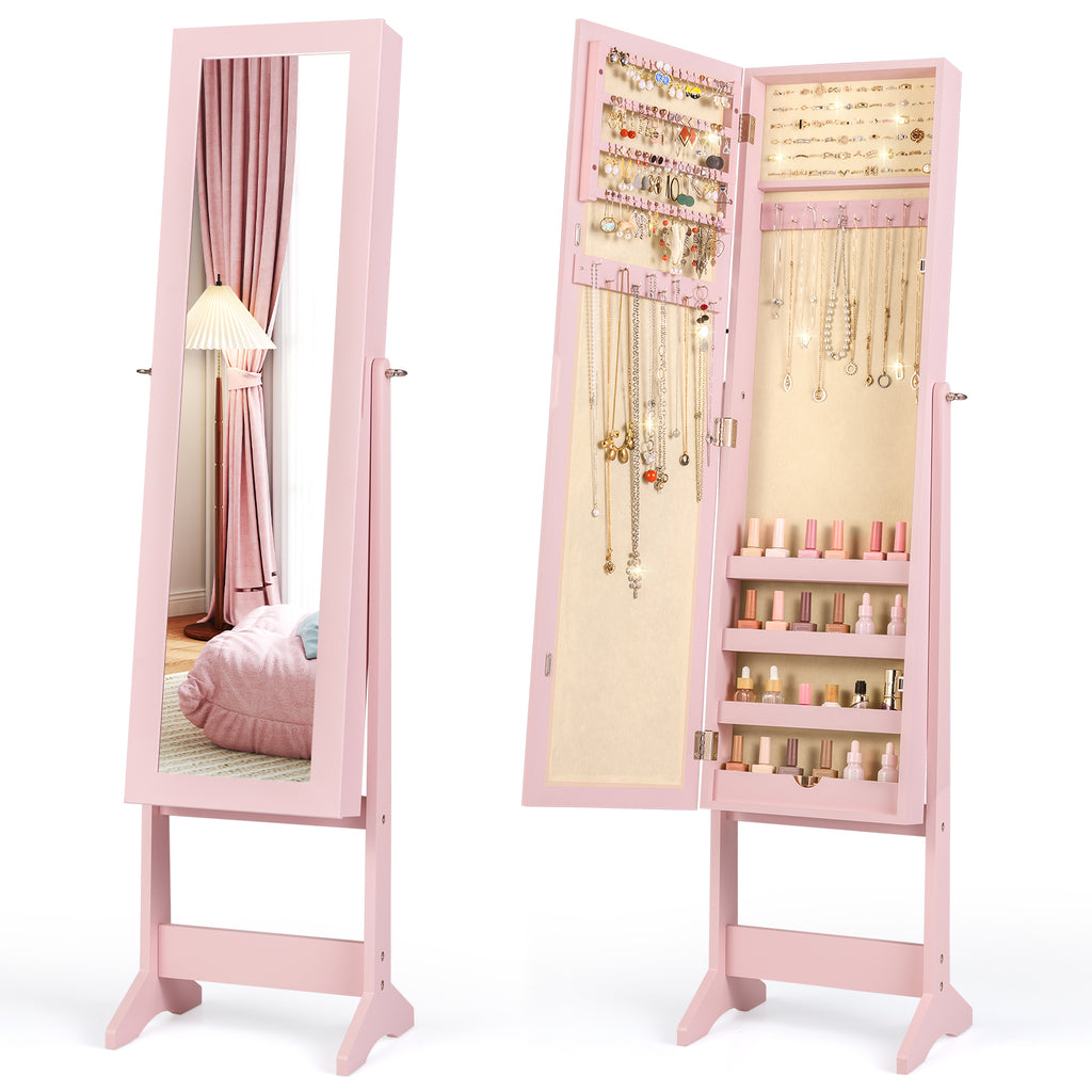 Mirrored Standing Jewelry Cabinet Storage Box - Pink