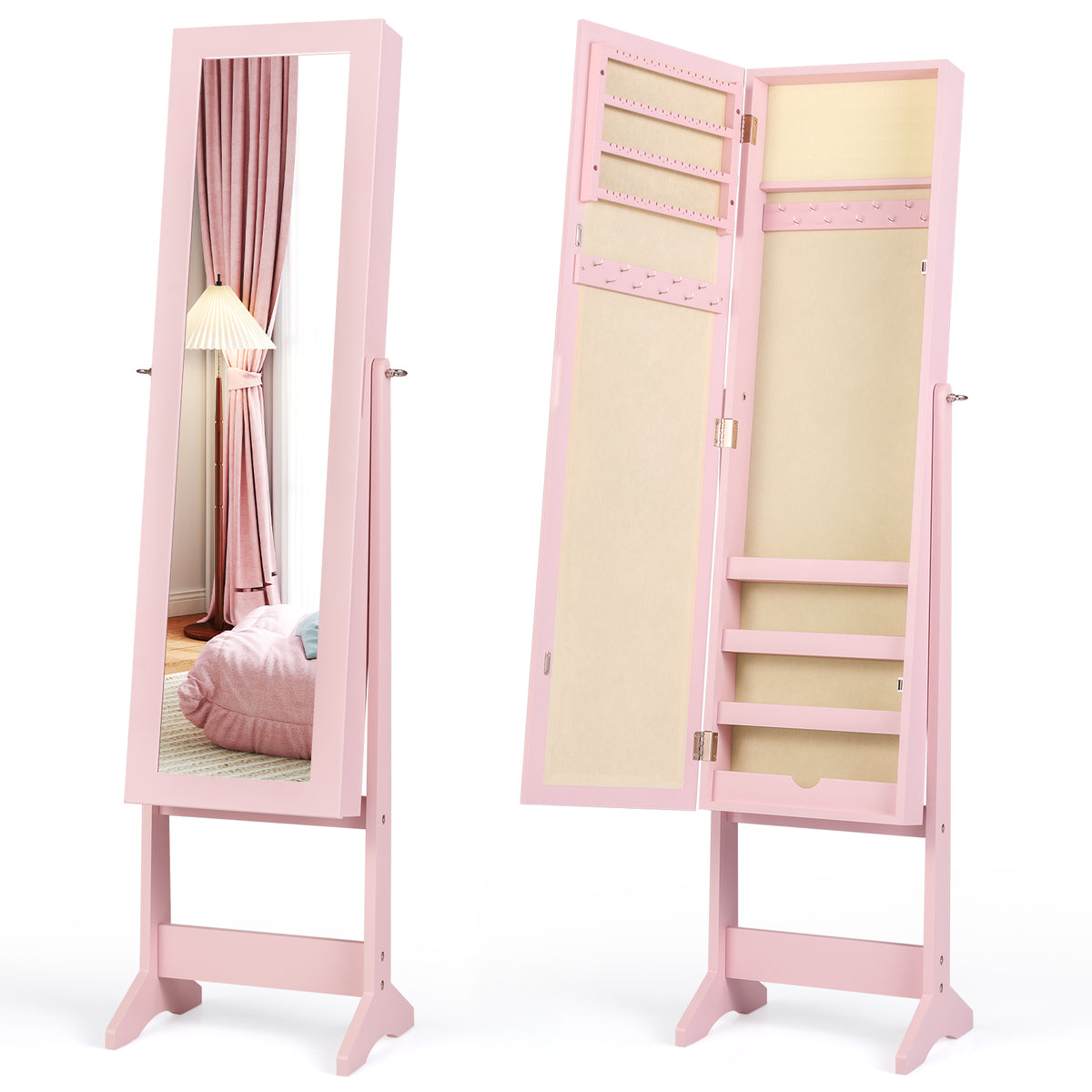 Mirrored Jewelry Cabinet Storage Box - Pink, No LED