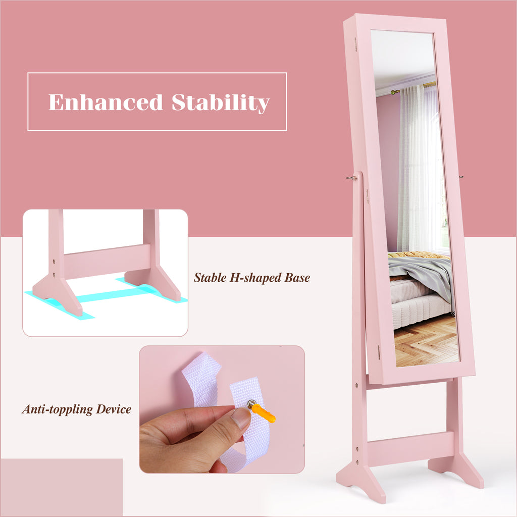 Mirrored Standing Jewelry Cabinet Storage Box - Pink