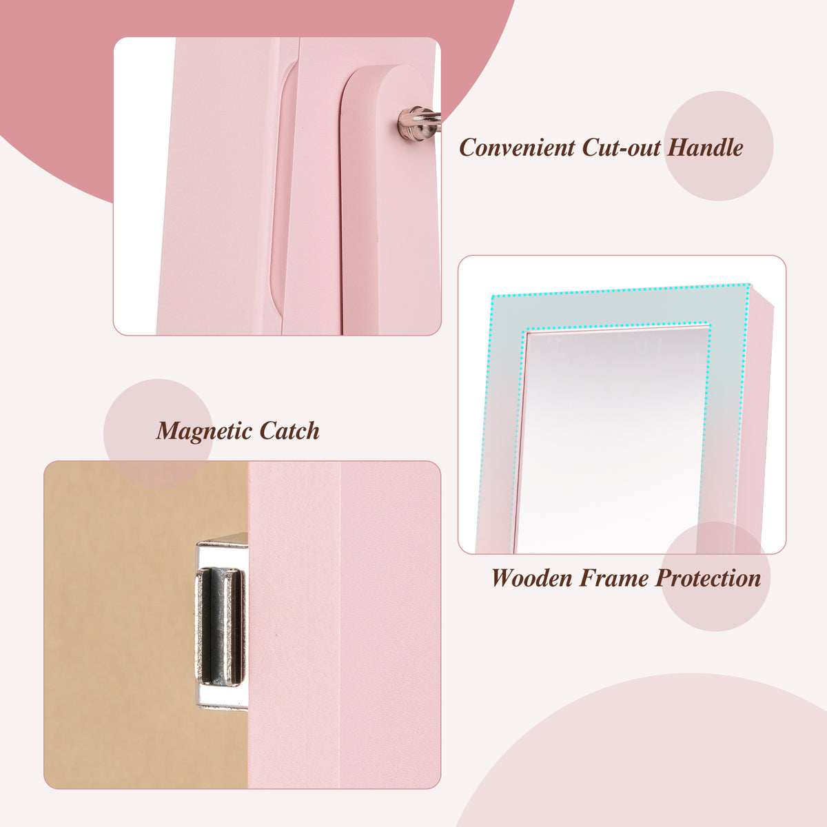 Mirrored Standing Jewelry Cabinet Storage Box - Pink