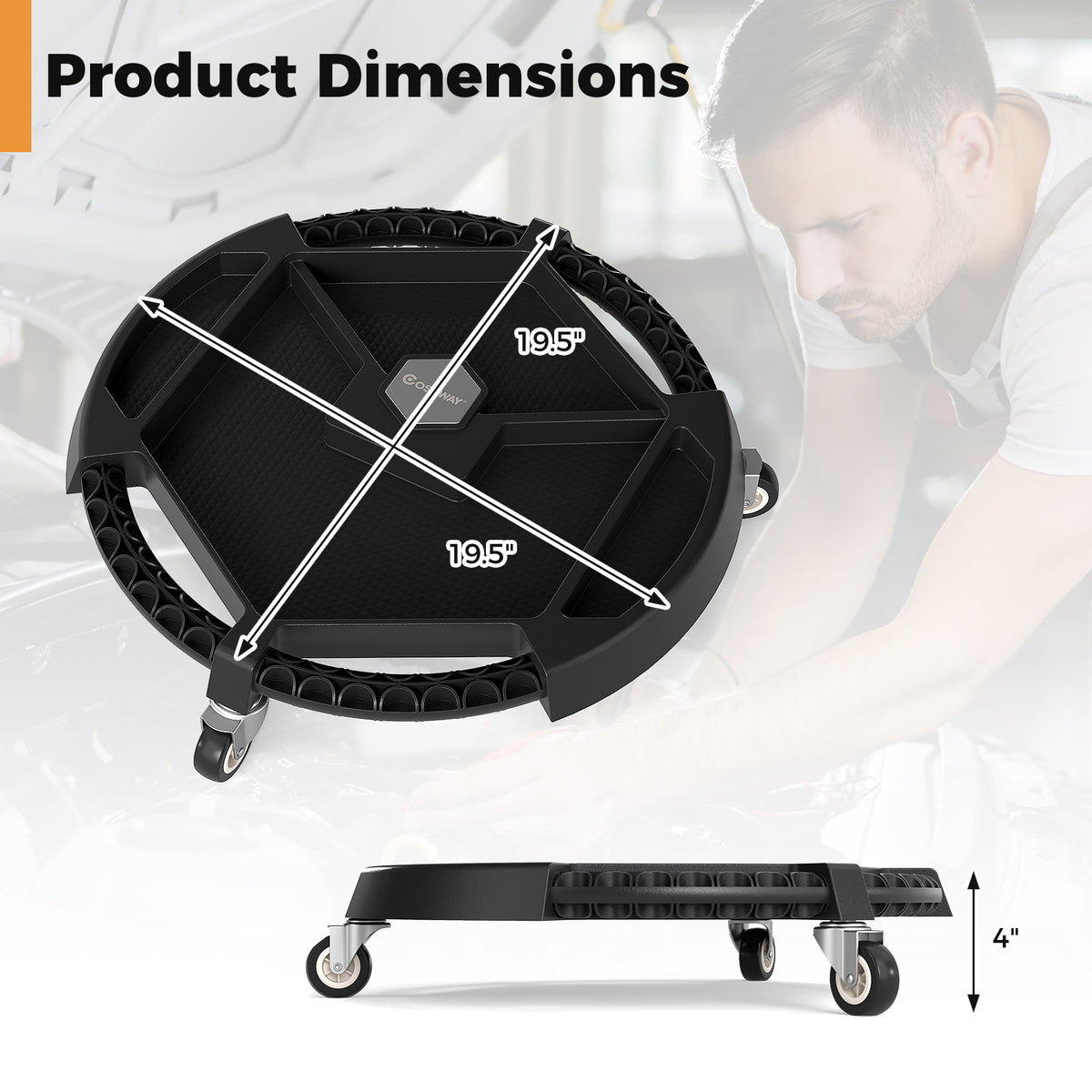 Mobile Automotive Tool Creeper with 3 Swivel Casters and 4