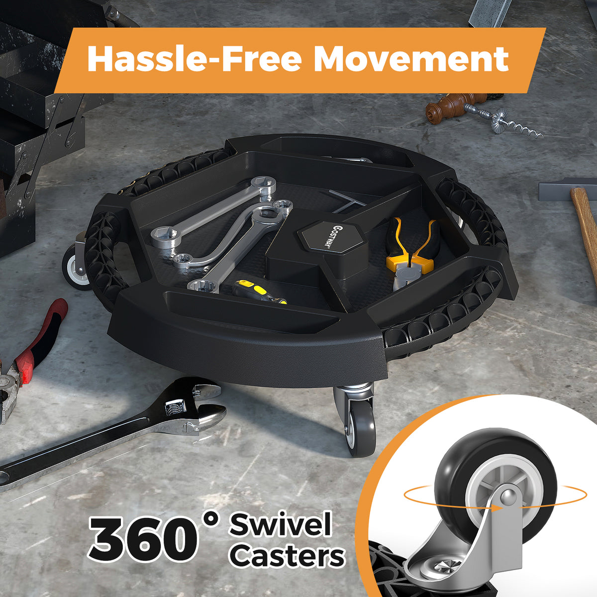 Mobile Automotive Tool Creeper with 3 Swivel Casters and 4