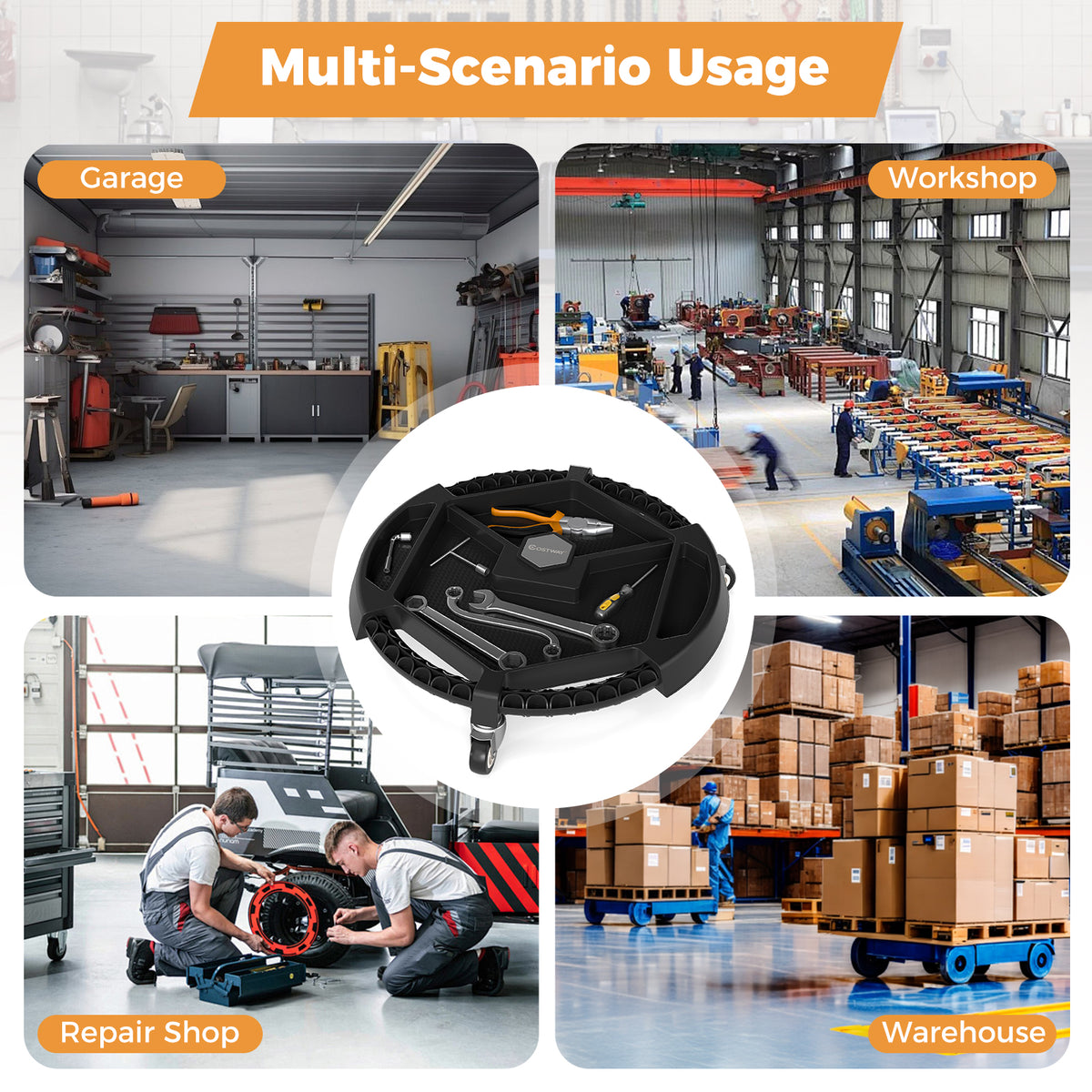 Mobile Automotive Tool Creeper with 3 Swivel Casters and 4