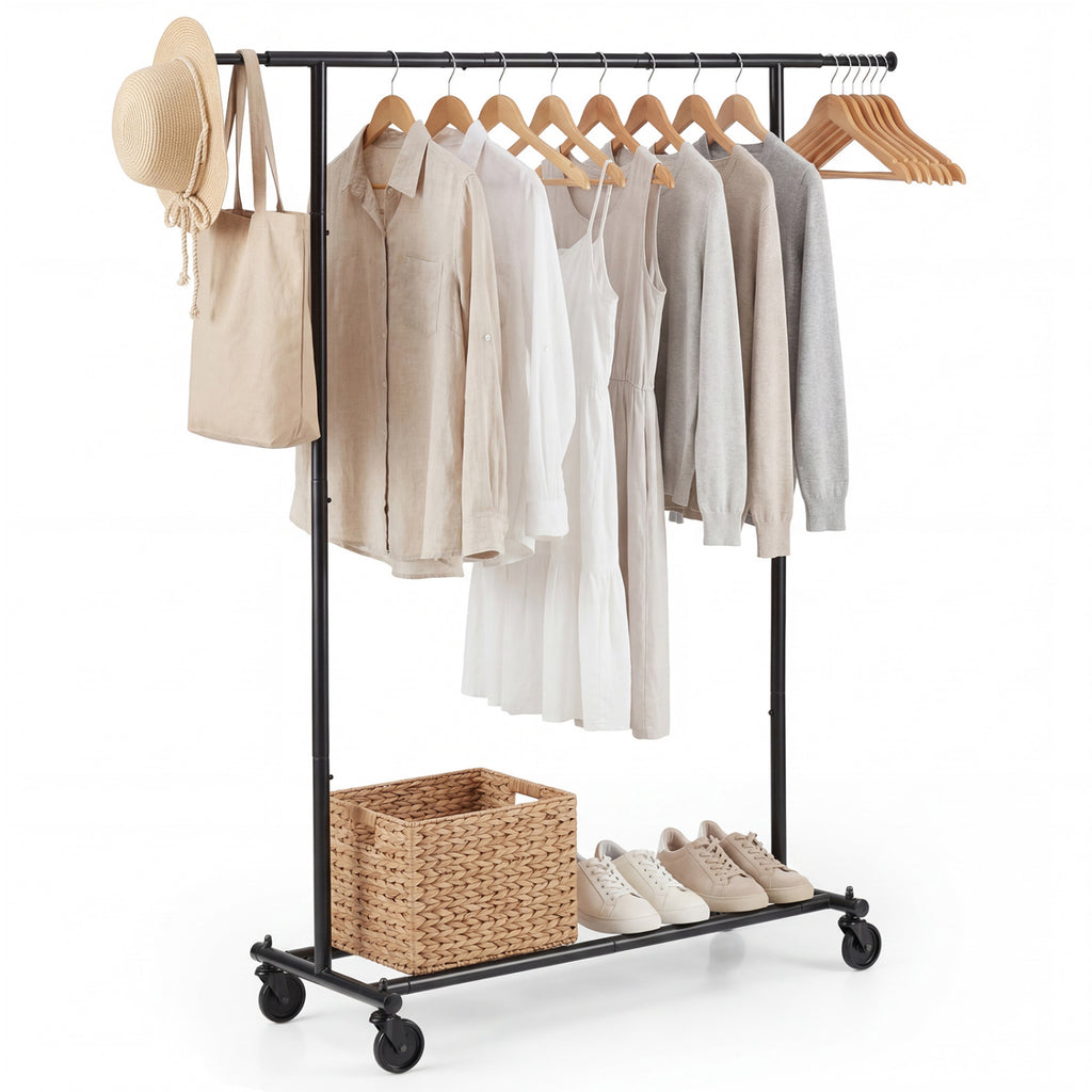 Double-Rod Rolling Clothes Rack - Extendable Garment Stand