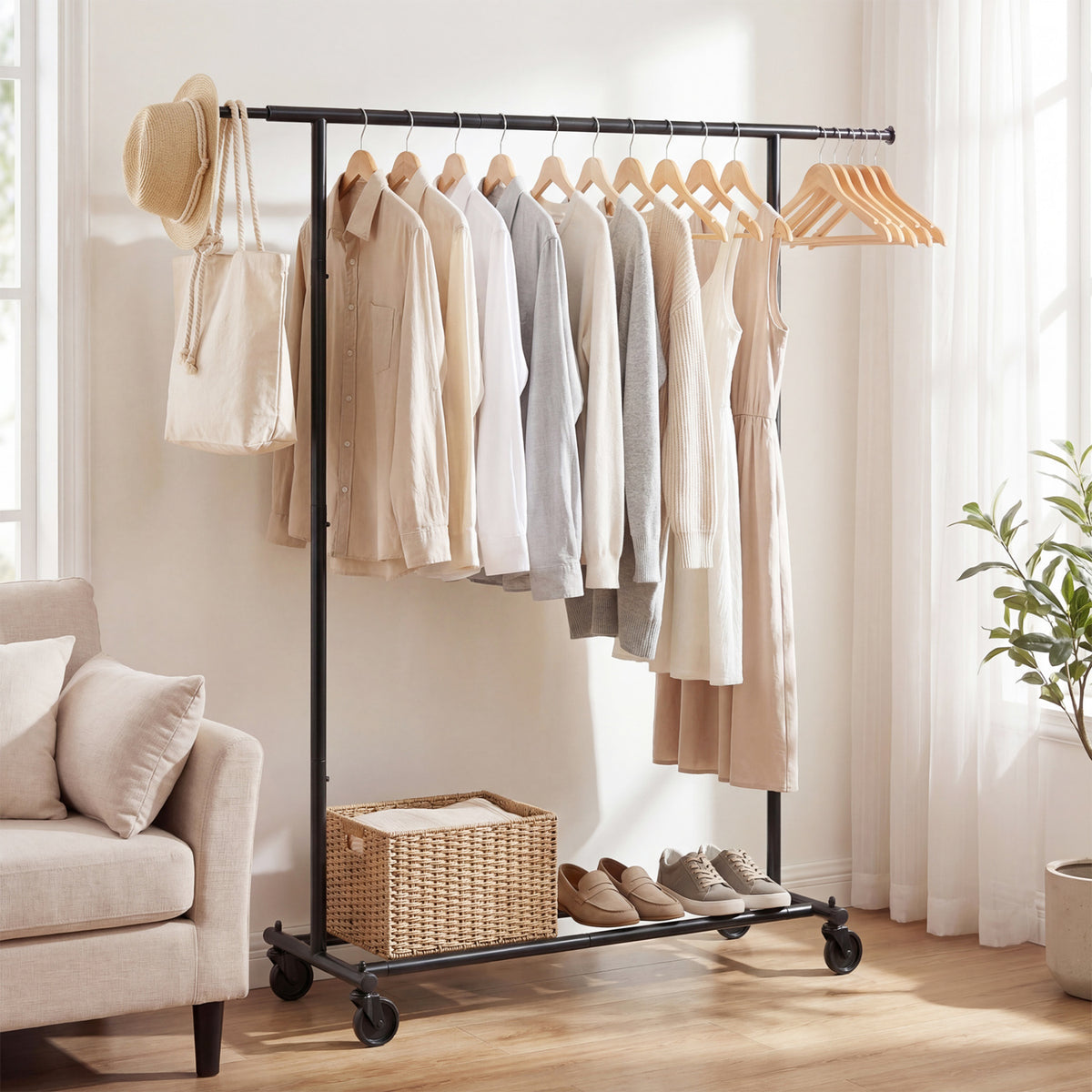 Mobile Garment Rack with Extendable Rods – Heavy-Duty