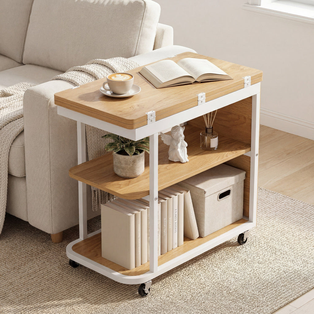 Mobile Night Stand with Foldable Swivel Top, 2-Tier Shelf – Gray