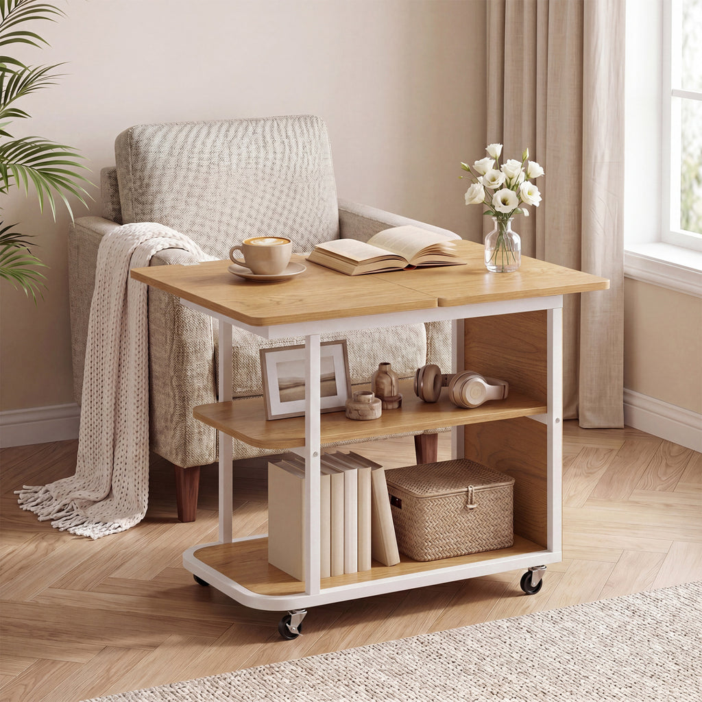Mobile Night Stand with Foldable Swivel Top, 2-Tier Shelf – Gray