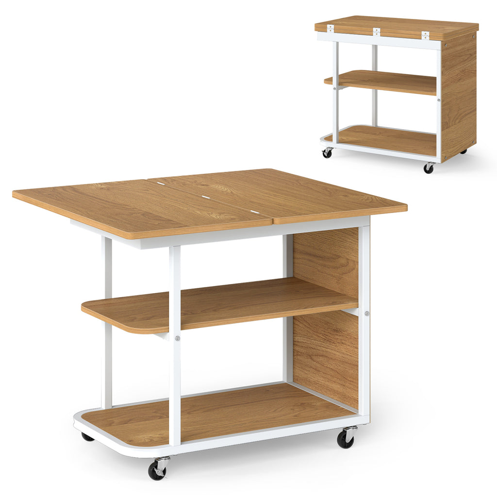 Mobile Night Stand with Foldable Swivel Top, 2-Tier Shelf – Gray