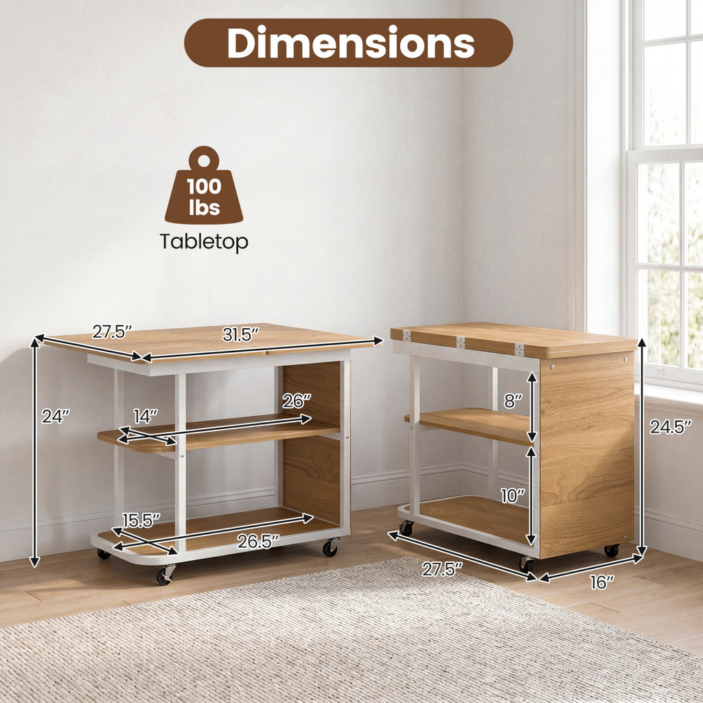 Mobile Night Stand with Foldable Swivel Top, 2-Tier Shelf – Gray