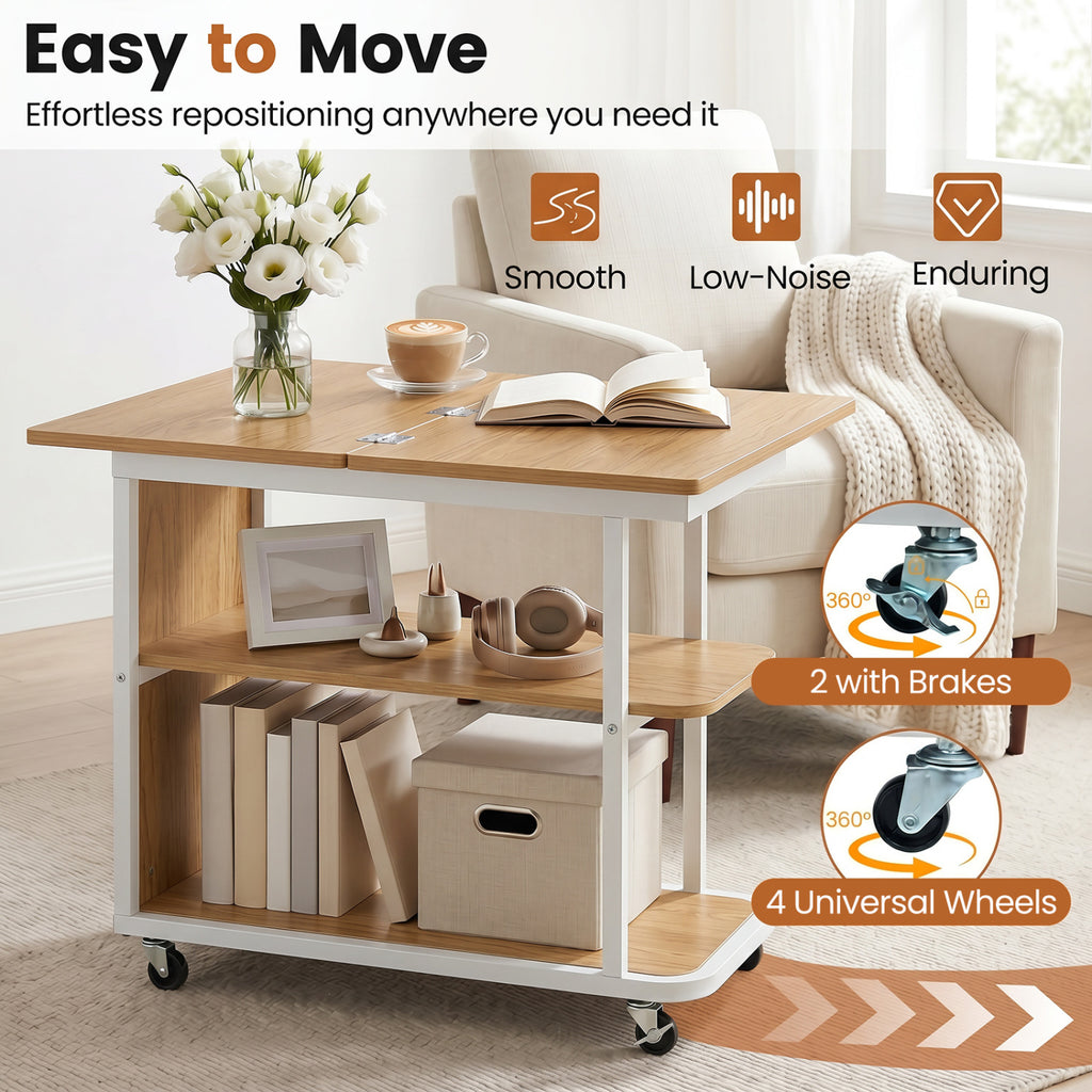 Mobile Night Stand with Foldable Swivel Top, 2-Tier Shelf – Gray