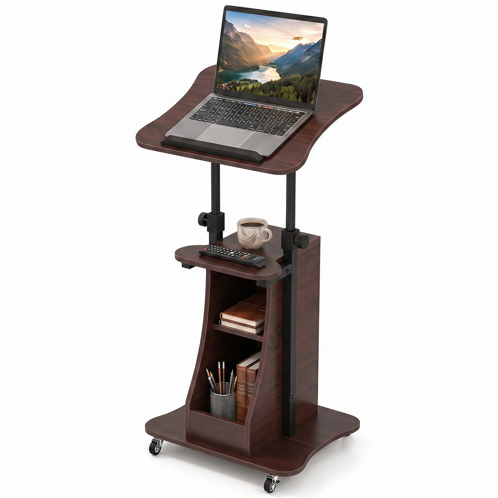 Mobile Laptop Cart Height Adjustable Tilting Tabletop - Open, Brown