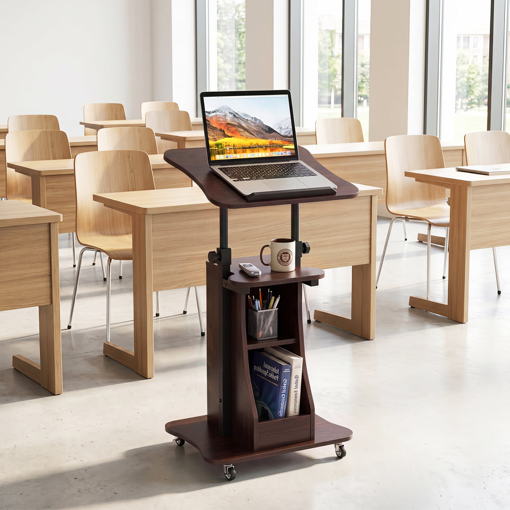 Mobile Laptop Cart Height Adjustable Tilting Tabletop - Open, Brown