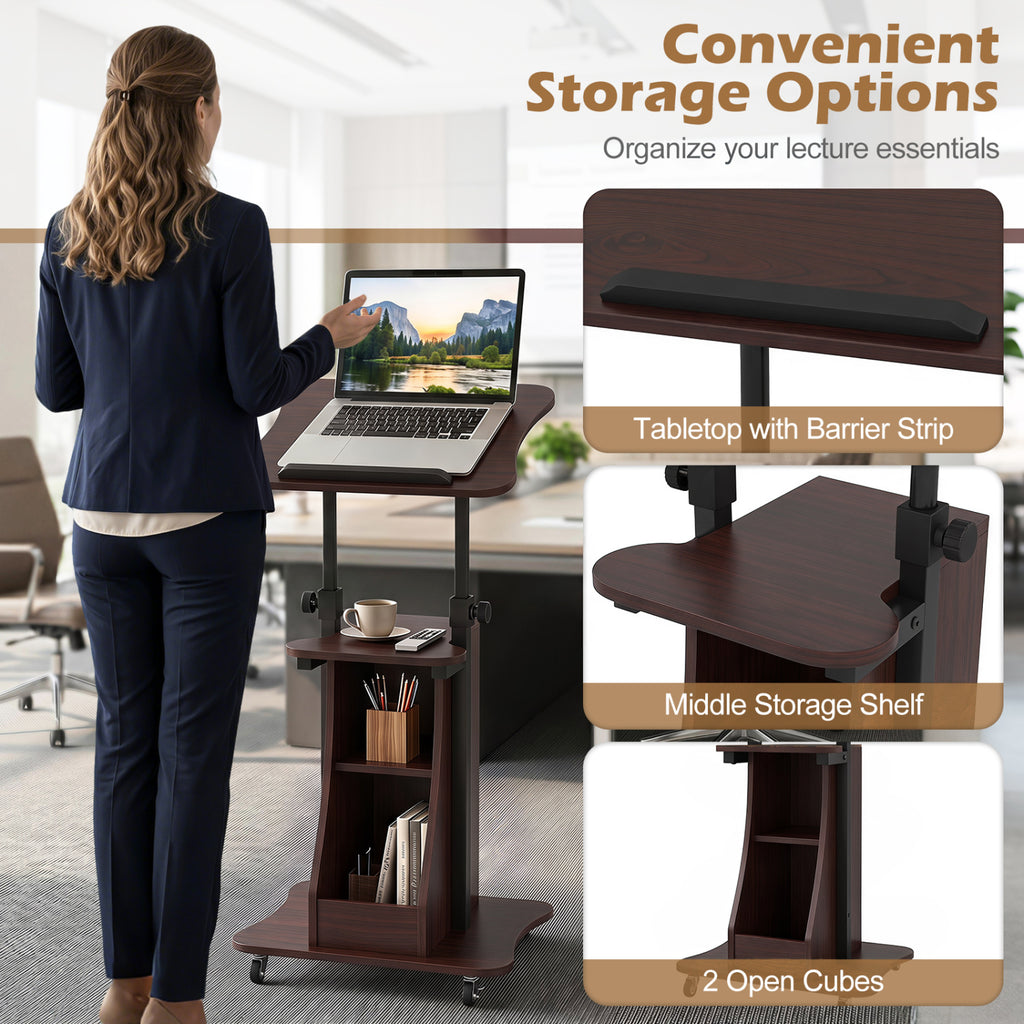 Mobile Laptop Cart Height Adjustable Tilting Tabletop - Open, Brown