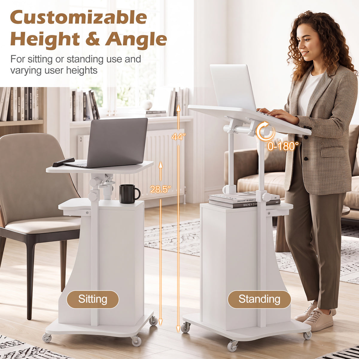 Mobile Podium Stand Height Adjustable Laptop Cart with Tilting