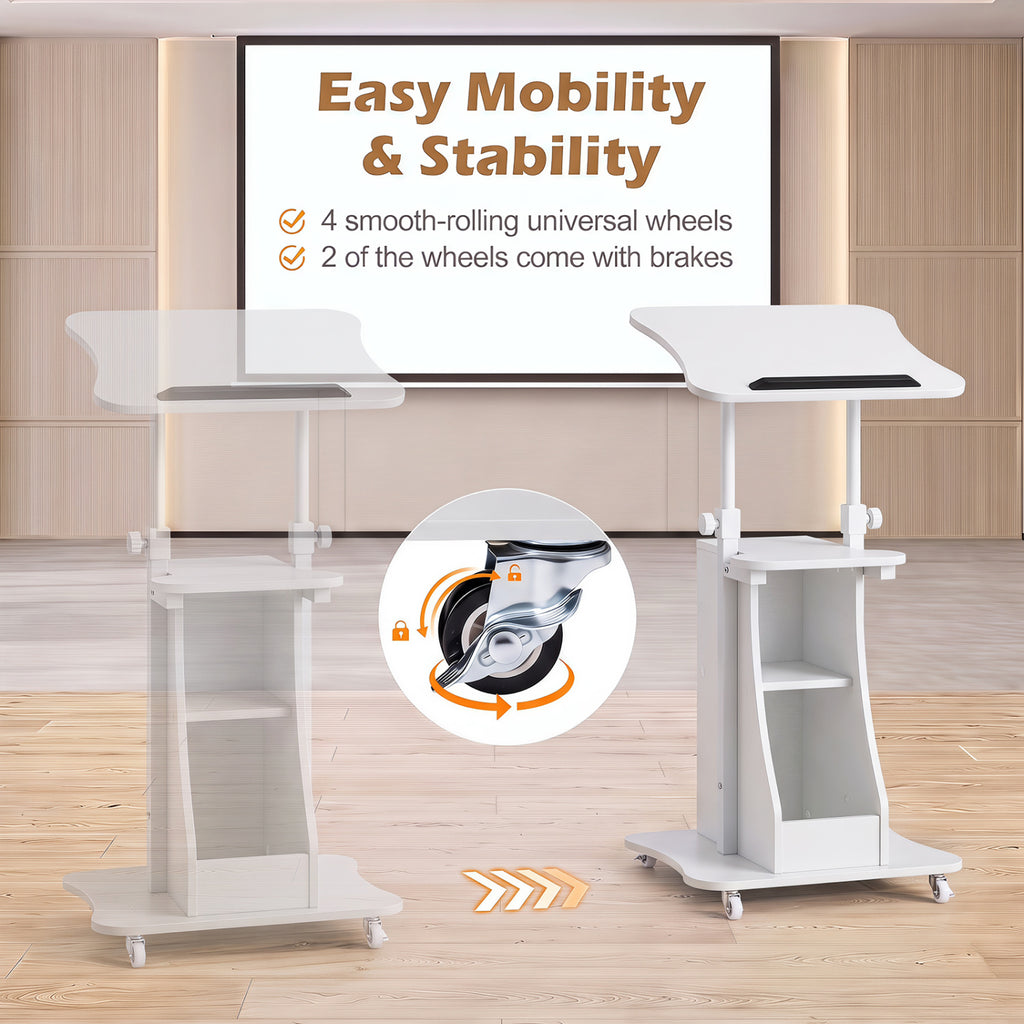 Mobile Podium Stand Height Adjustable Laptop Cart with Tilting