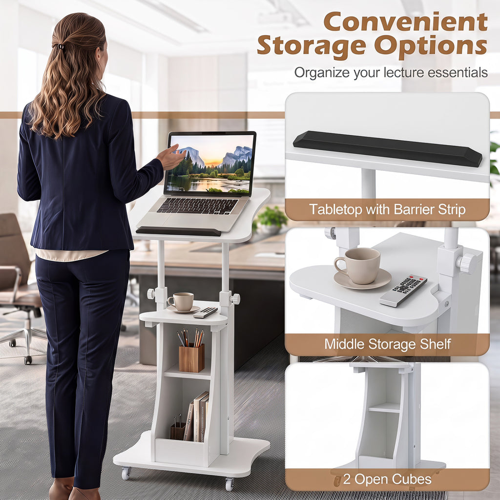 Mobile Podium Stand Height Adjustable Laptop Cart with Tilting