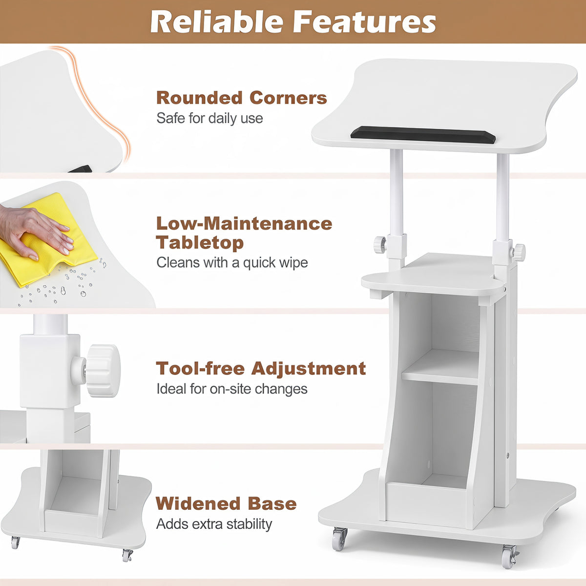 Mobile Podium Stand Height Adjustable Laptop Cart with Tilting