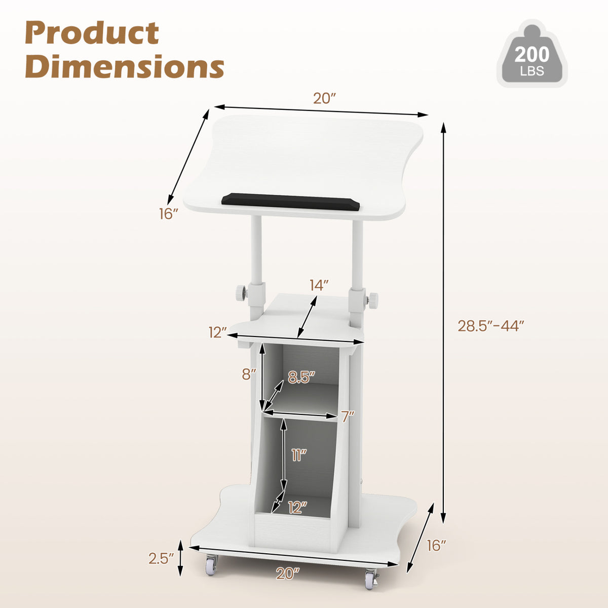 Mobile Podium Stand Height Adjustable Laptop Cart with Tilting