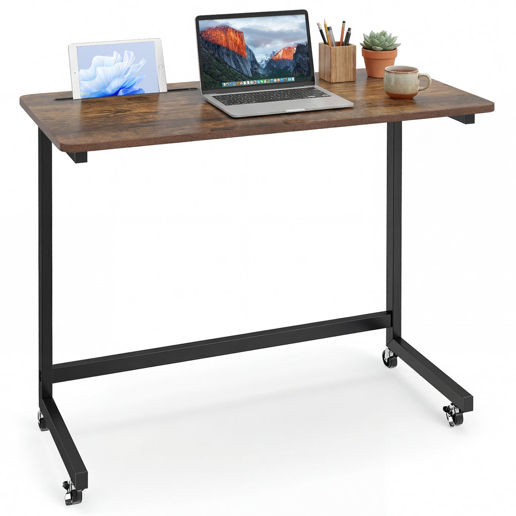 Mobile Laptop Desk Cart with Tablet Slot, Rustic Brown