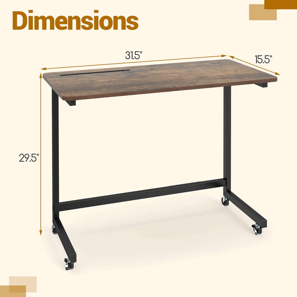 Mobile Laptop Desk Cart with Tablet Slot, Rustic Brown