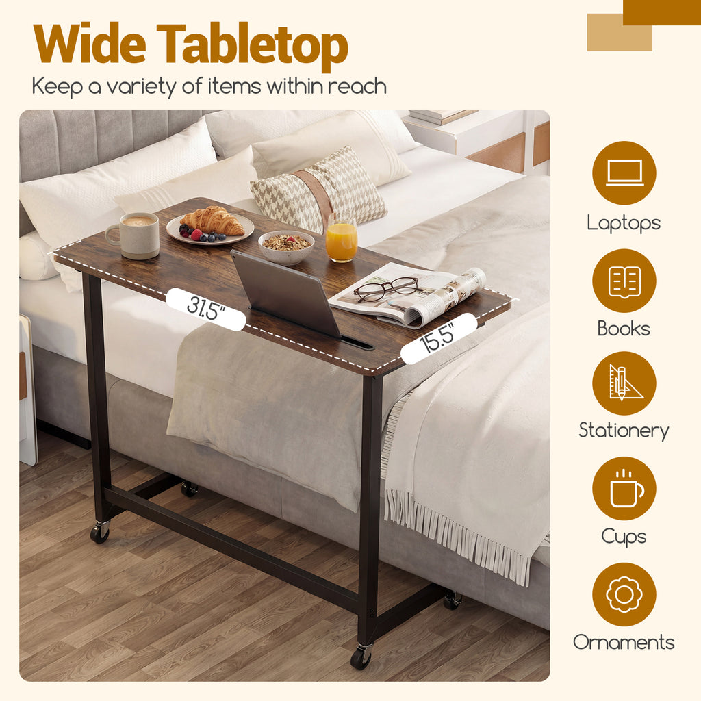 Mobile Laptop Desk Cart with Tablet Slot, Rustic Brown